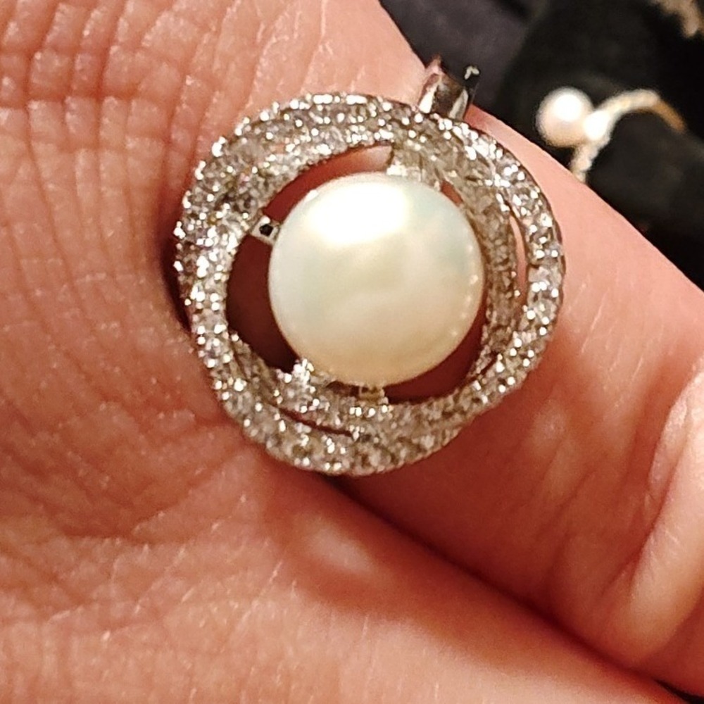 Ring Real Pearl Adjustable Swirl Halo Pave Cocktail Statement